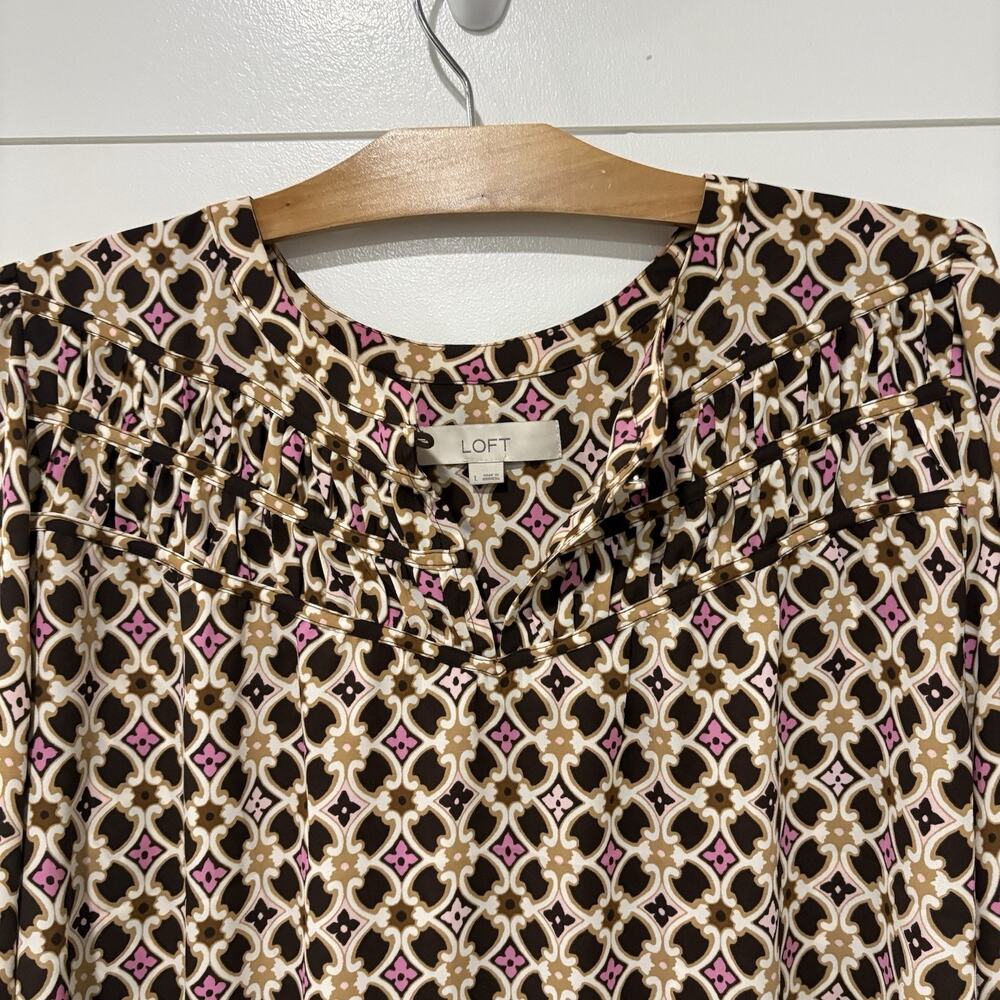 Ann Taylor Loft | Top Long Sleeve Brown Pink Career- Size Large - Picture 2 of 9